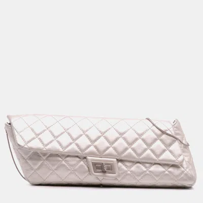 Pre-owned Chanel Silver Reissue 2.55 Metallic Lambskin Clutch With Chain