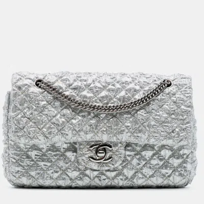 Pre-owned Chanel Silver Small Classic Metallic Lame Bijoux Chain Double Flap