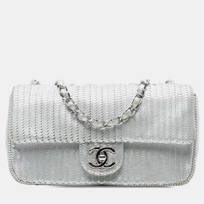Pre-owned Chanel Silver Small Metallic Lambskin Laser Cut Flap