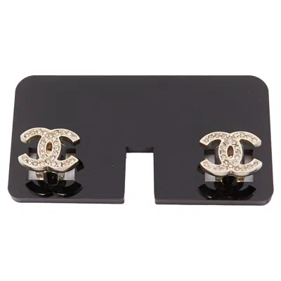 Pre-owned Chanel Silver Tone Crystal Pave Cc Logo Cable Clips Phone Charm Set Of Two