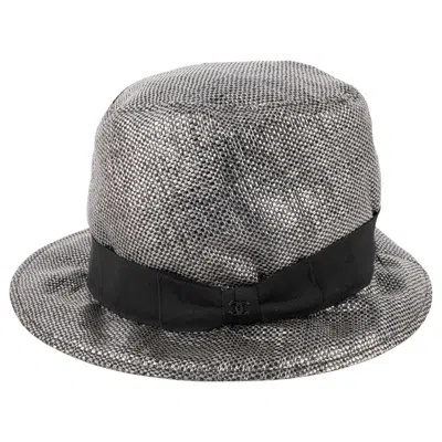 Pre-owned Chanel Silvery Tone Hat With A Black Ribbon