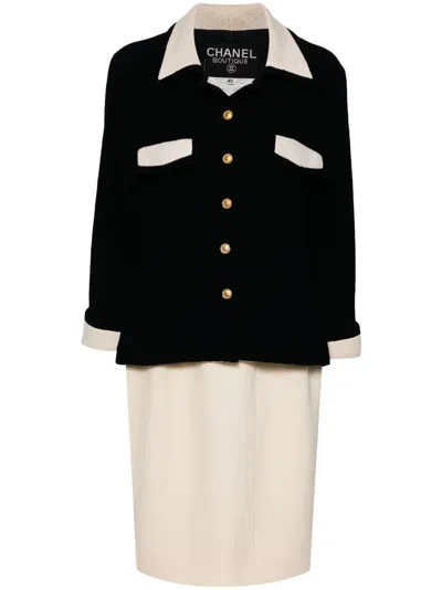 Pre-owned Chanel Single-breasted Bouclé Skirt Suit In Black