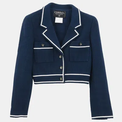 Pre-owned Chanel Single Breasted Jacket Navy P95 #36 In Blue