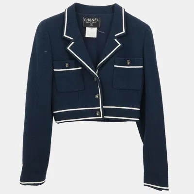 Pre-owned Chanel Single Breasted Jacket Navy P95 #38 In Blue