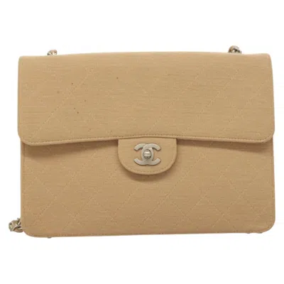Pre-owned Chanel Single Flap Beige Cotton Shoulder Bag ()