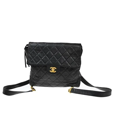 Pre-owned Chanel Single Flap Leather Backpack Bag () In Black