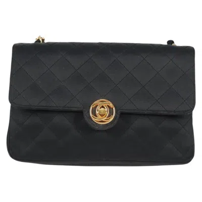 Pre-owned Chanel Single Flap Silk Shoulder Bag () In Black