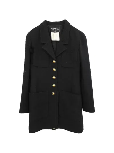 Pre-owned Chanel Single-breasted Logo-button Coat In Black