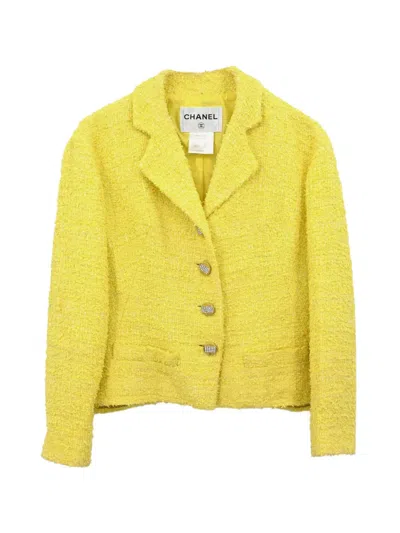 Pre-owned Chanel Single-breasted Tweed Jacket In Yellow