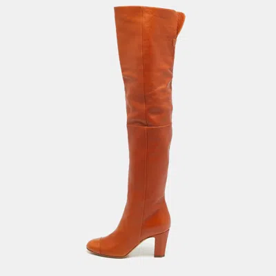 Pre-owned Chanel Size 35 Brown Leather Knee Length Boots