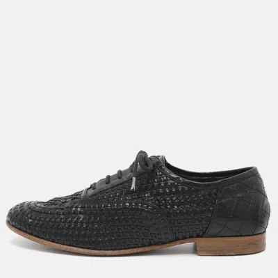 Pre-owned Chanel Size 35.5 Black Woven Leather Lace Up Oxfords