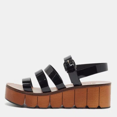 Pre-owned Chanel Size 36 Black Patent Leather Gladiator Sandals