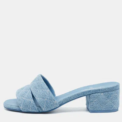 Pre-owned Chanel Size 36 Blue Quilted Denim Slide Sandals