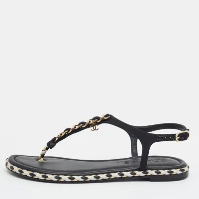 Pre-owned Chanel Size 36 Multicolor Canvas Thong Flats