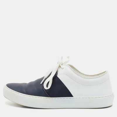 Pre-owned Chanel Size 36 Navy Blue/white Leather Low Top Sneakers