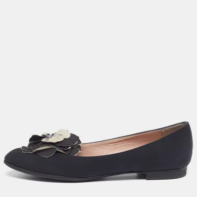 Pre-owned Chanel Size 36.5 Black Fabric Cc Camelia Ballet Flats