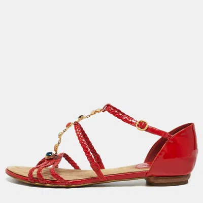 Pre-owned Chanel Size 37.5 Red Canvas Thong Sandals