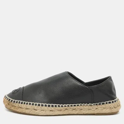 Pre-owned Chanel Size 38 Black Leather Cc Cap Toe Slip On Espadrille Flats