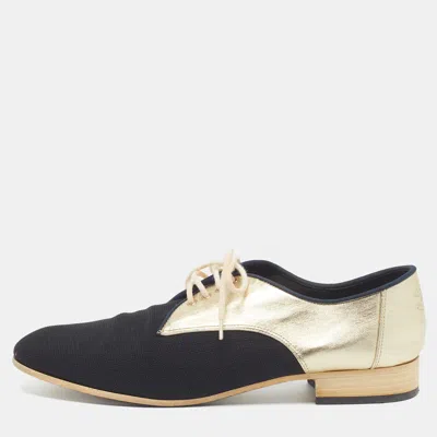 Pre-owned Chanel Size 38 Gold/black Canvas And Leather Oxfords