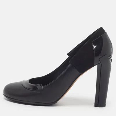 Pre-owned Chanel Size 39 Black Leather Block Heel Pumps
