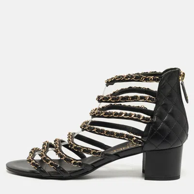 Pre-owned Chanel Size 39 Black Leather Interlocking Cc Logo Gladiator Sandals