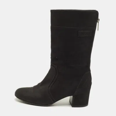 Pre-owned Chanel Size 39 Black Nubuck Leather Ankle Length Boots