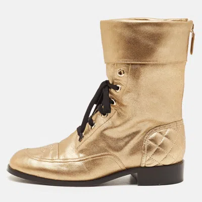Pre-owned Chanel Size 39 Gold Leather Combat Boots