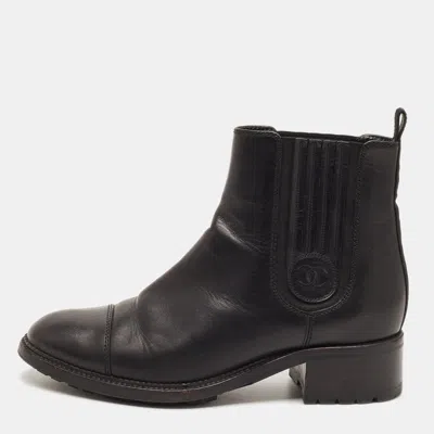 Pre-owned Chanel Size 39.5 Black Leather Combat Boots