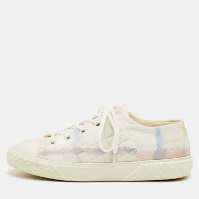 Pre-owned Chanel Size 39.5 White Cc Check Canvas Low Top Sneakers