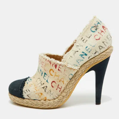 Pre-owned Chanel Size 40 Beige/navy Blue Graffiti Canvas Espadrille Pumps