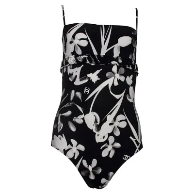 Pre-owned Chanel Size 40 Black Floral Swimsuit