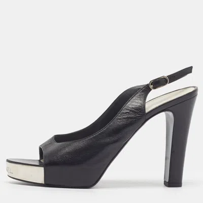 Pre-owned Chanel Size 40 Black Leather Slingback Platform Sandals
