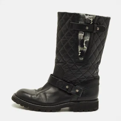 Pre-owned Chanel Size 40 Black Quilted Leather Motorcycle Boots