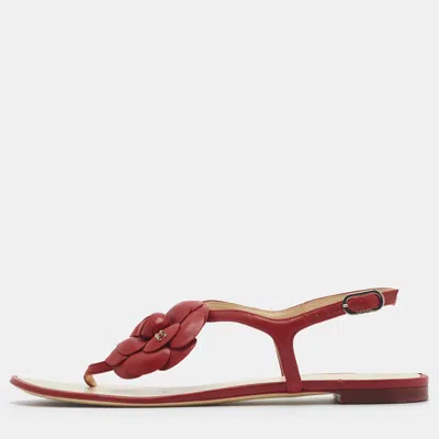 Pre-owned Chanel Size 40 Red Leather Thong Sandals