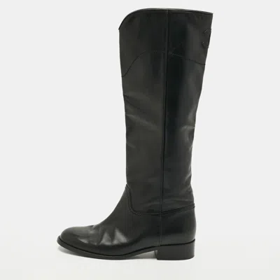 Pre-owned Chanel Size 40.5 Black Leather Cc Turn Lock Knee High Boots