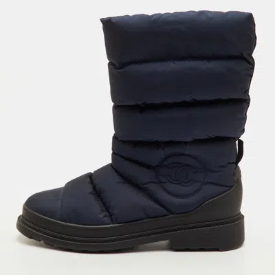 Pre-owned Chanel Size 40.5 Blue Nylon Snow Boots
