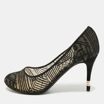 Pre-owned Chanel Size 41 Black Lace And Mesh Round Toe Pumps