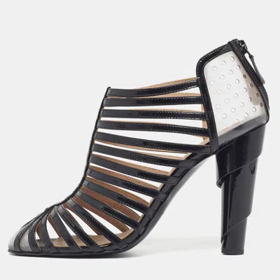 Pre-owned Chanel Size 42 Black Patent Leather And Pvc Caged Ankle Length Boots
