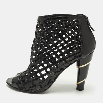 Pre-owned Chanel Size 42 Black Patent Leather Cage Ankle Length Boots
