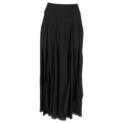 Pre-owned Chanel Size 6 Black Silk Pleated Wide Leg Skirt
