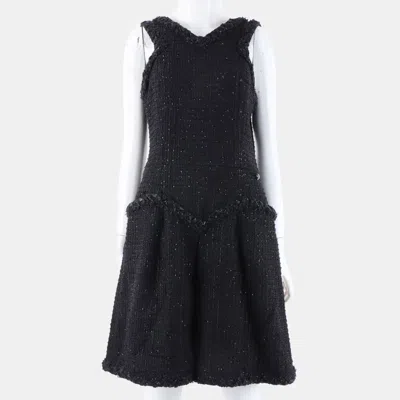 Pre-owned Chanel Sleeveless Black Tweed Dress Size M