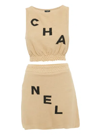 Pre-owned Chanel Sleeveless Logo-embroidered Skirt Set In Neutral