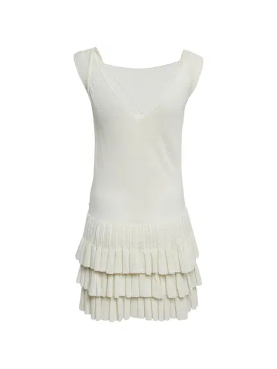 Pre-owned Chanel Sleeveless Tiered Mini Dress In Neutral