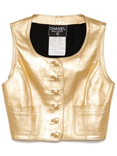 Pre-owned Chanel Sleeveless Vest Jacket In Gold