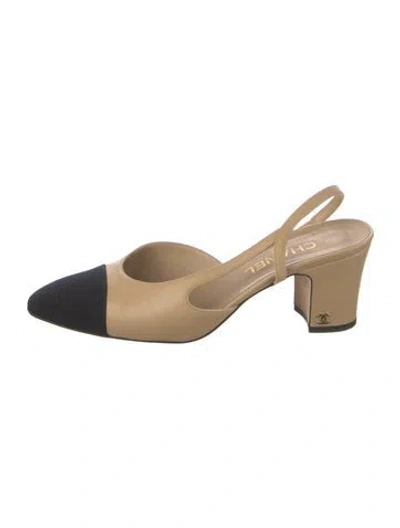 Pre-owned Chanel Slingback Interlocking Cc Logo Slingback Pumps In Neutral