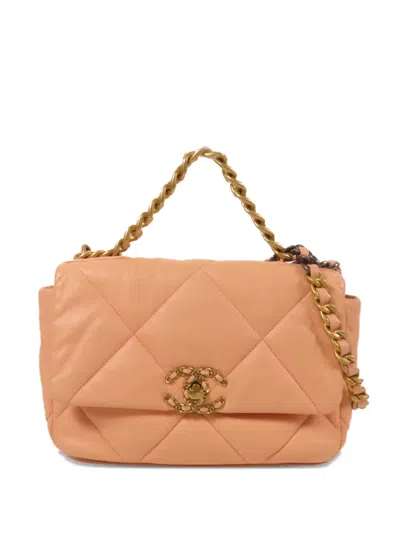 Pre-owned Chanel Small 19  Leather Bag In Orange
