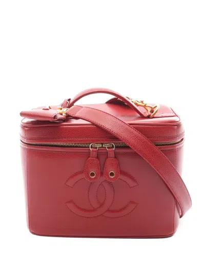 Pre-owned Chanel Small 1997-1999 Coco Mark Caviar-leather Tote Bag In Red