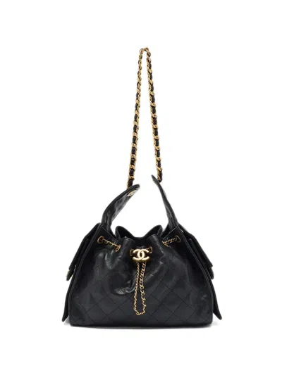 Pre-owned Chanel Small 25 Quilted Caviar-leather Bucket Bag In Black