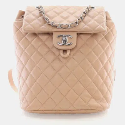 Pre-owned Chanel Small Beige Lambskin Urban Spirit Backpack In Sand