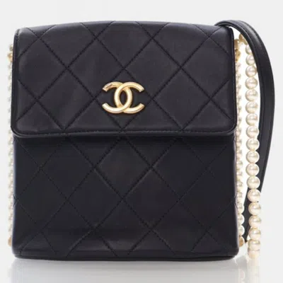 Pre-owned Chanel Small Black Calfskin About Pearls Hobo